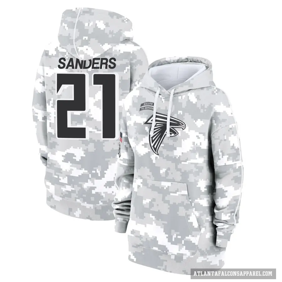 Women's ＃21 Deion Sanders Atlanta Falcons Arctic Camo 2024 Salute to Service Club Fleece Pullover Hoodie