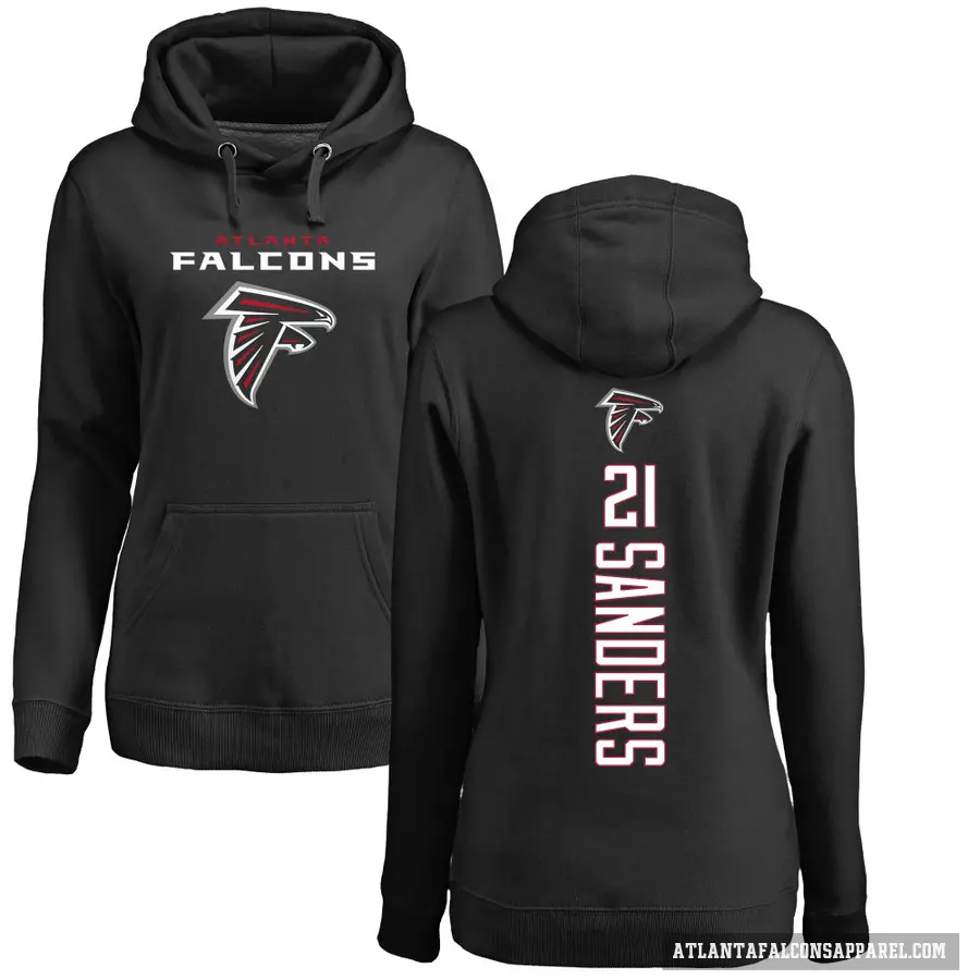 Women's ＃21 Deion Sanders Atlanta Falcons Black Pro Line Backer Pullover Hoodie