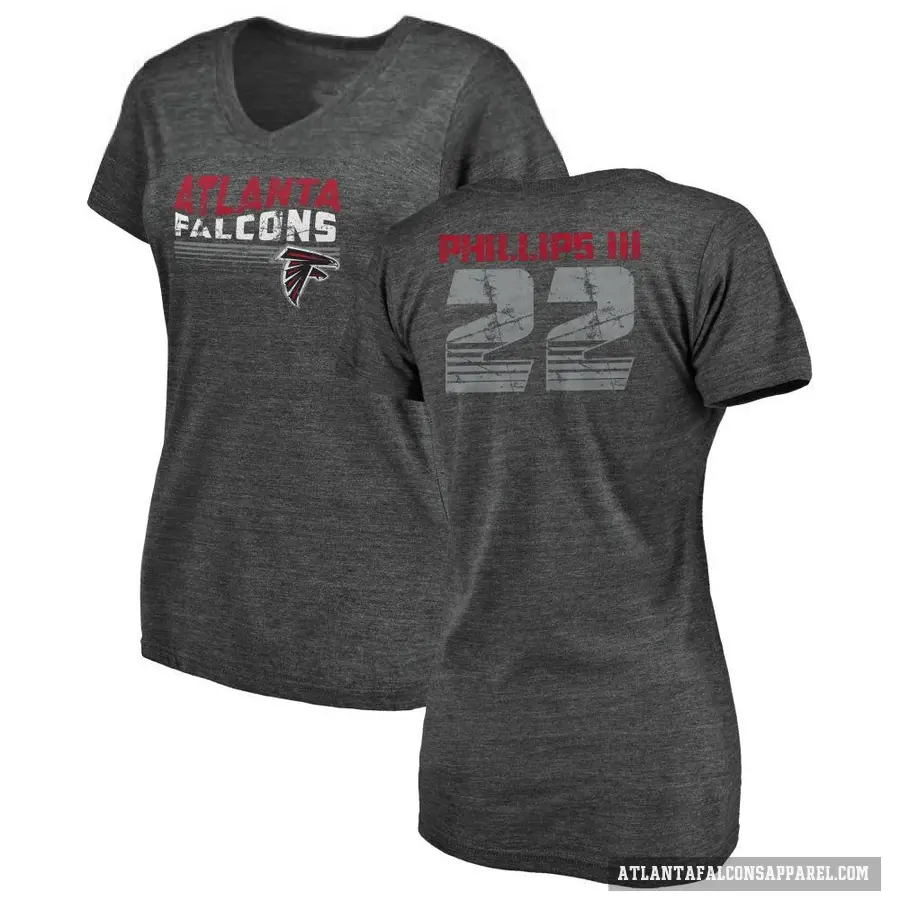 Women's ＃22 Clark Phillips III Atlanta Falcons Black Retro V-Neck T-Shirt