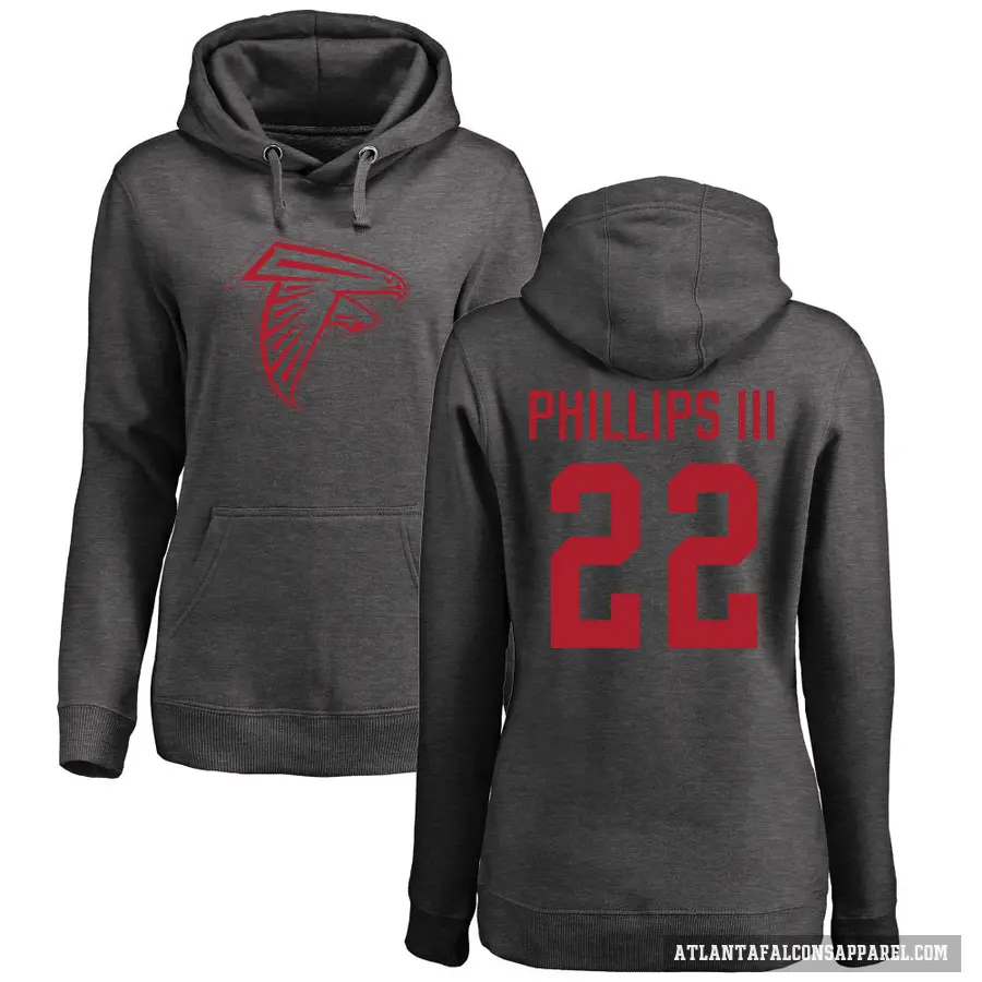 Women's ＃22 Clark Phillips III Atlanta Falcons Pro Line by Branded Ash One Color Pullover Hoodie
