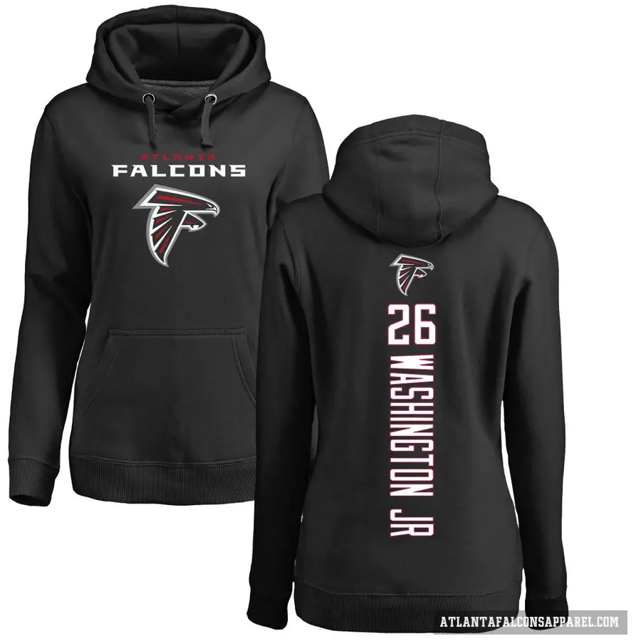 Women's ＃26 Carlos Washington Jr. Atlanta Falcons Black Pro Line Backer Pullover Hoodie