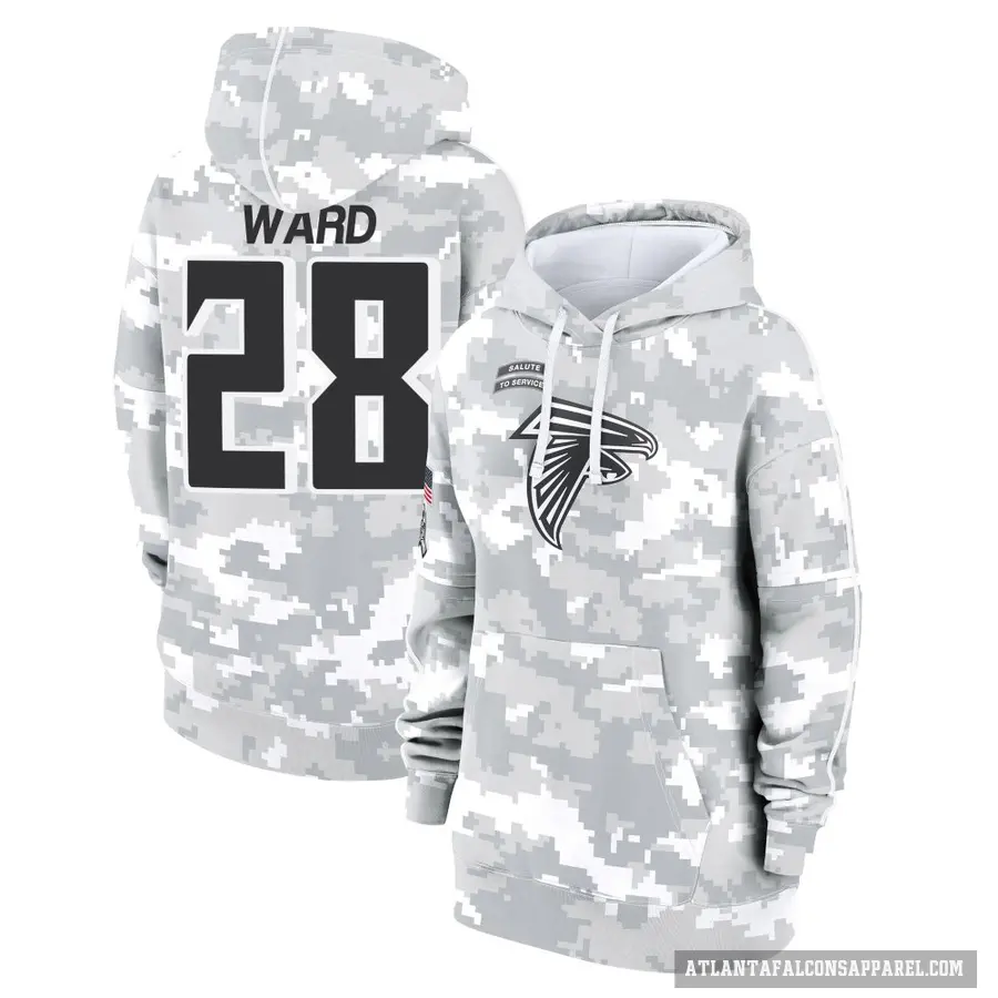 Women's ＃28 Terron Ward Atlanta Falcons Arctic Camo 2024 Salute to Service Club Fleece Pullover Hoodie