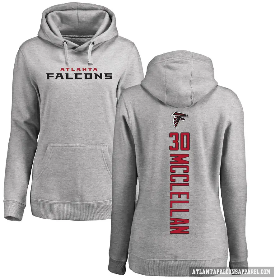 Women's ＃30 Jase McClellan Atlanta Falcons Pro Line Ash Backer Pullover Hoodie