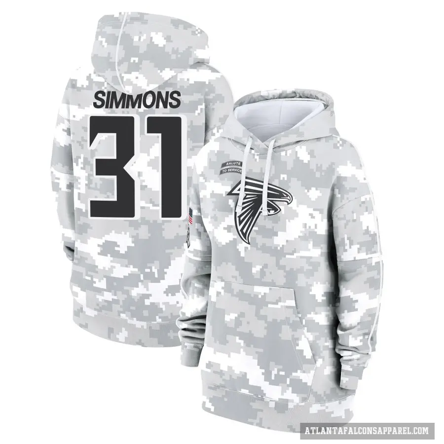 Women's ＃31 Justin Simmons Atlanta Falcons Arctic Camo 2024 Salute to Service Club Fleece Pullover Hoodie