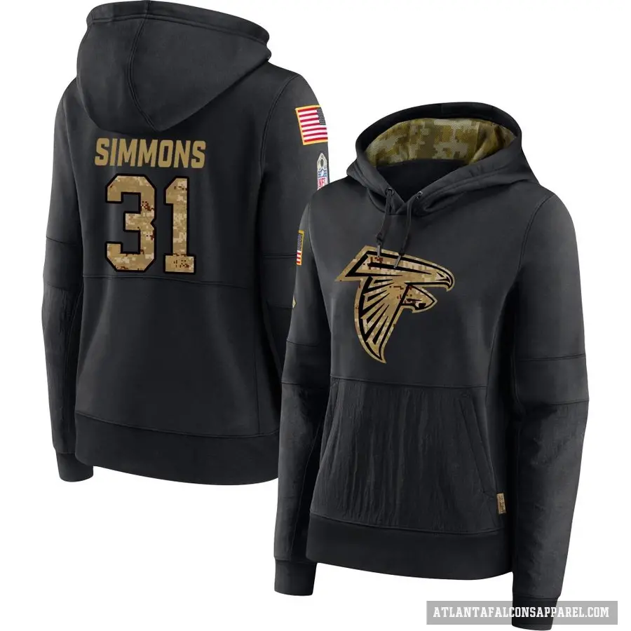 Women's ＃31 Justin Simmons Atlanta Falcons Black 2020 Salute to Service Sideline Performance Pullover Hoodie
