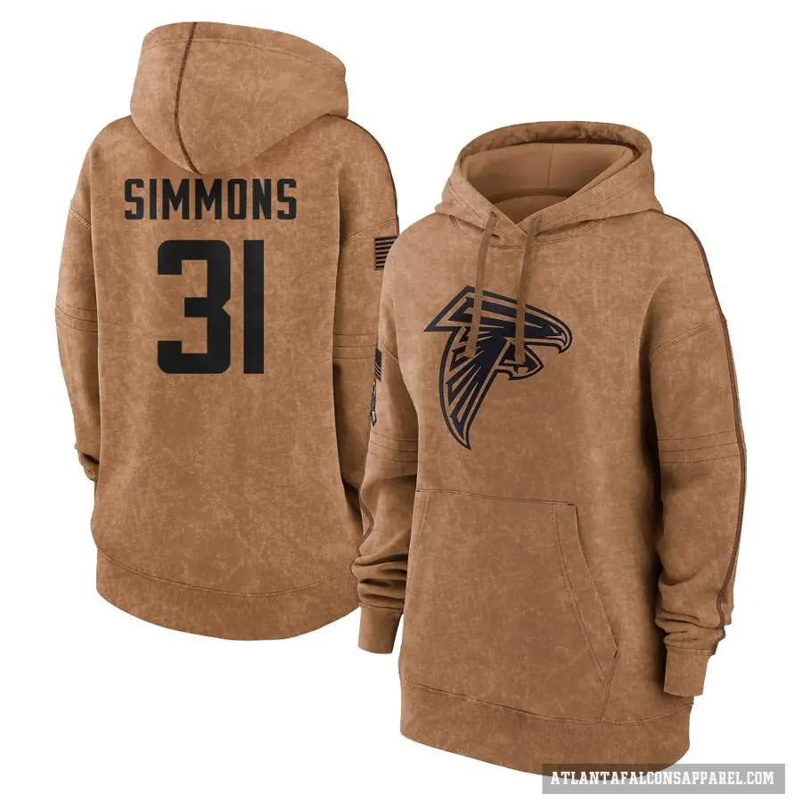 Women's ＃31 Justin Simmons Atlanta Falcons Brown 2023 Salute To Service Pullover Hoodie