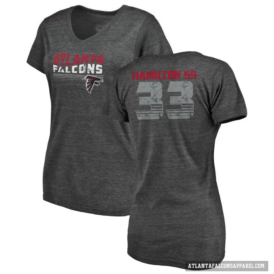 Women's ＃33 Antonio Hamilton Sr. Atlanta Falcons Black Retro V-Neck T-Shirt