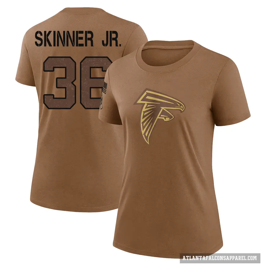 Women's ＃36 Quincy Skinner Jr. Atlanta Falcons Brown 2023 Salute To Service Performance T-Shirt
