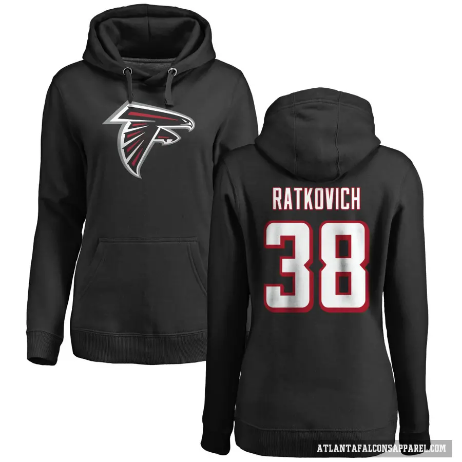 Women's ＃38 Clint Ratkovich Atlanta Falcons Black Pro Line Logo Pullover Hoodie