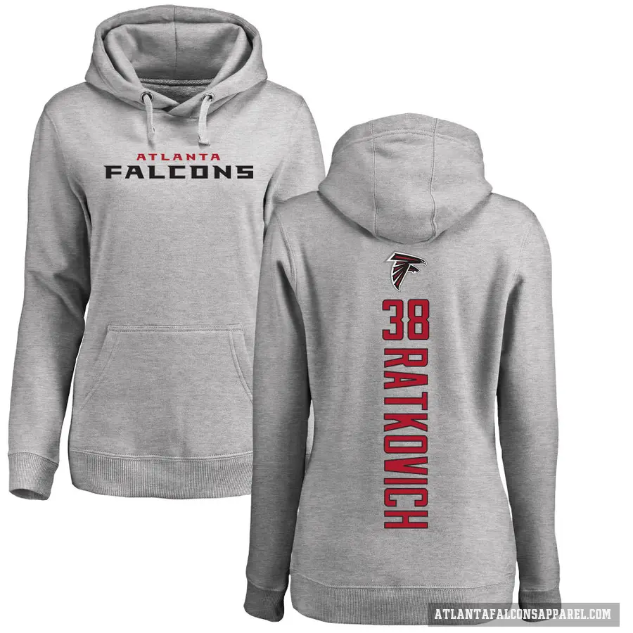 Women's ＃38 Clint Ratkovich Atlanta Falcons Pro Line Ash Backer Pullover Hoodie