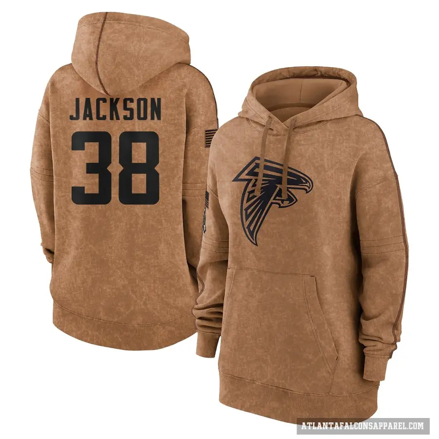 Women's ＃38 Lamar Jackson Atlanta Falcons Brown 2023 Salute To Service Pullover Hoodie