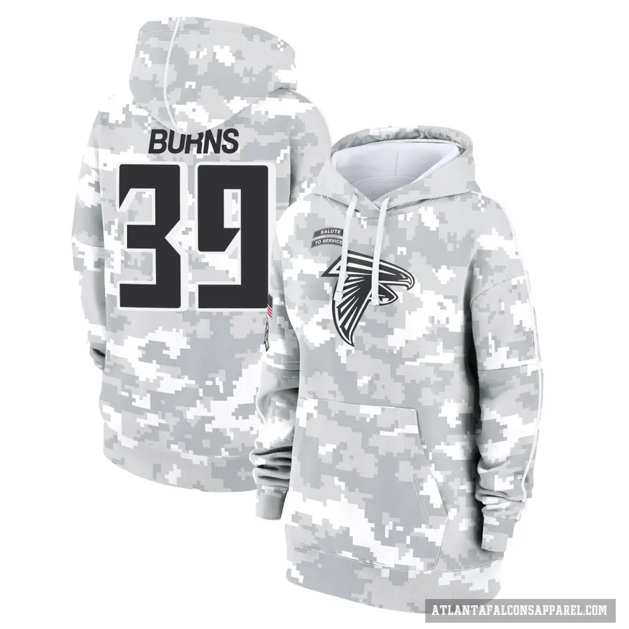 Women's ＃39 Robert Burns Atlanta Falcons Arctic Camo 2024 Salute to Service Club Fleece Pullover Hoodie