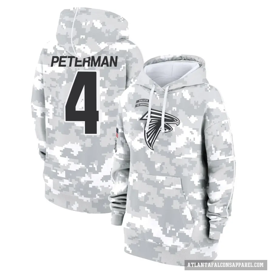 Women's ＃4 Nathan Peterman Atlanta Falcons Arctic Camo 2024 Salute to Service Club Fleece Pullover Hoodie