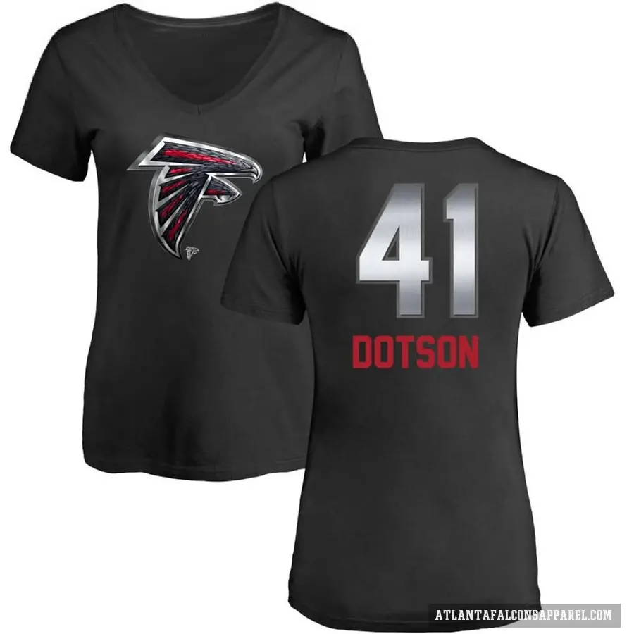 Women's ＃41 Elijah Dotson Atlanta Falcons Black Midnight Mascot T-Shirt