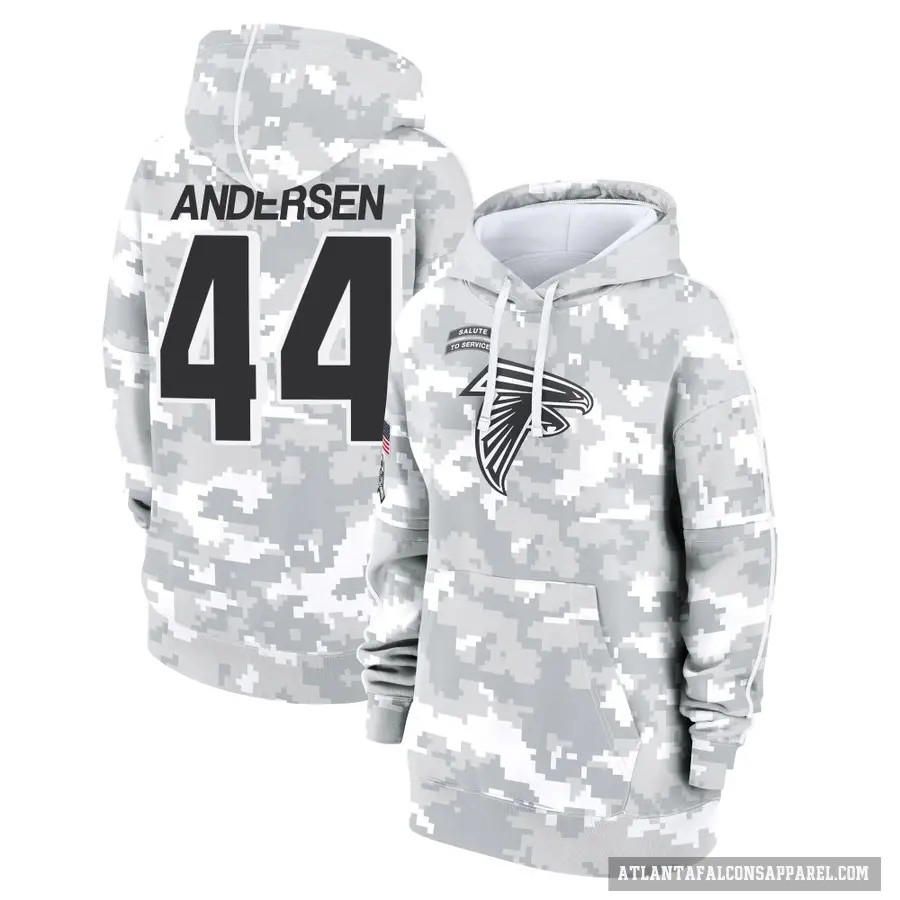 Women's ＃44 Troy Andersen Atlanta Falcons Arctic Camo 2024 Salute to Service Club Fleece Pullover Hoodie
