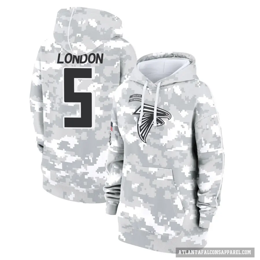 Women's ＃5 Drake London Atlanta Falcons Arctic Camo 2024 Salute to Service Club Fleece Pullover Hoodie