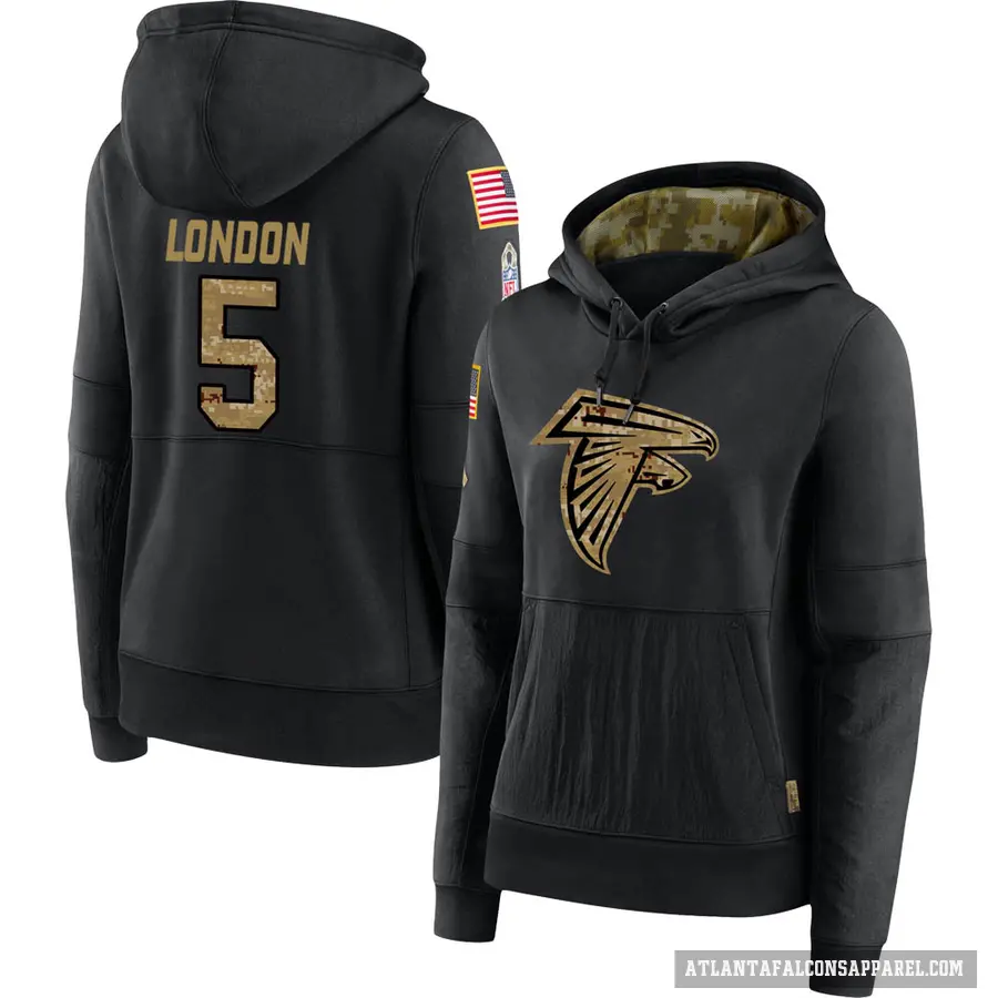 Women's ＃5 Drake London Atlanta Falcons Black 2020 Salute to Service Sideline Performance Pullover Hoodie