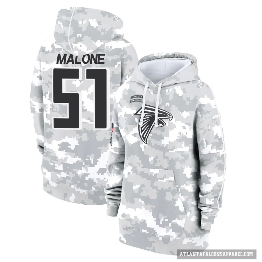Women's ＃51 DeAngelo Malone Atlanta Falcons Arctic Camo 2024 Salute to Service Club Fleece Pullover Hoodie