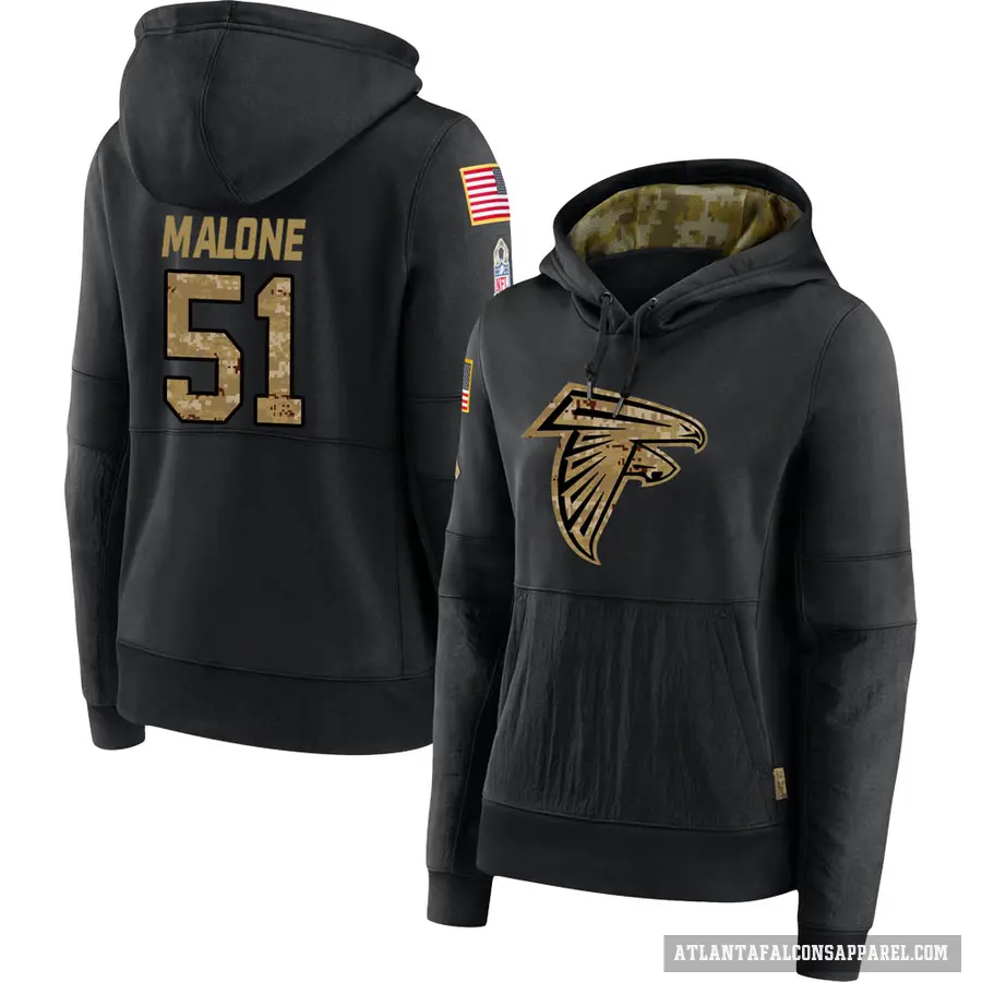 Women's ＃51 DeAngelo Malone Atlanta Falcons Black 2020 Salute to Service Sideline Performance Pullover Hoodie