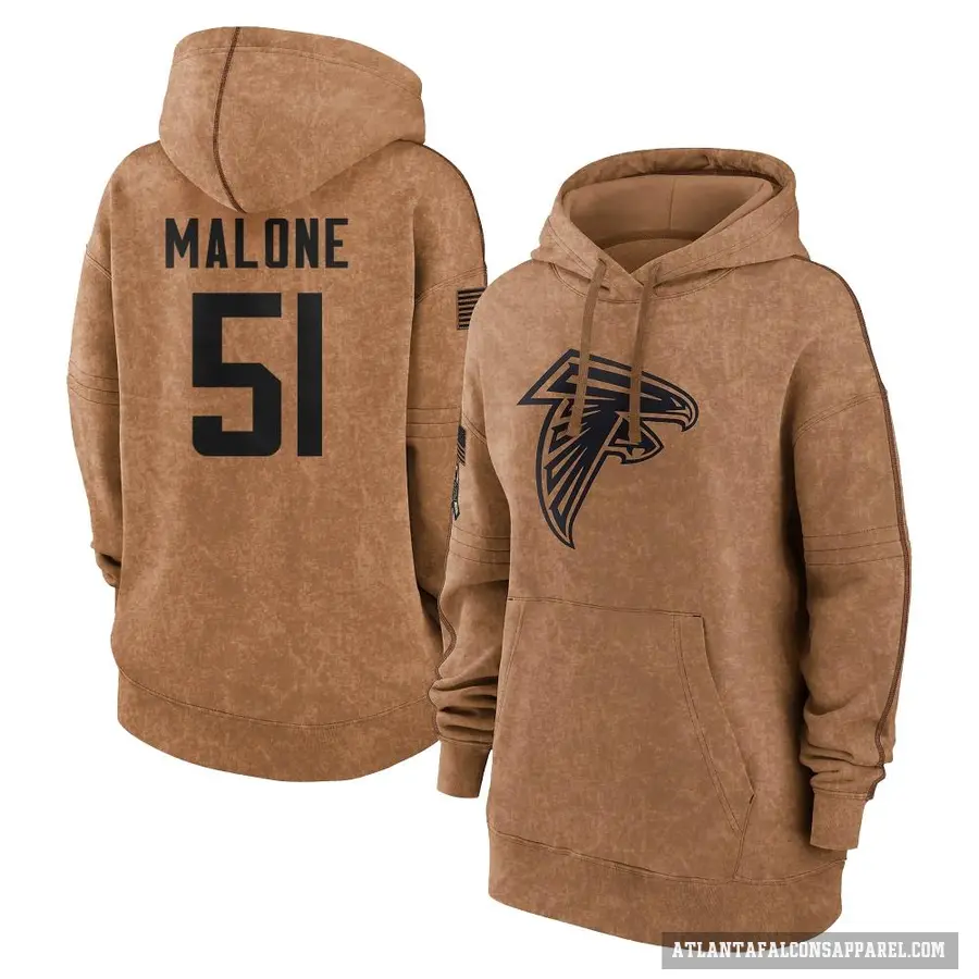 Women's ＃51 DeAngelo Malone Atlanta Falcons Brown 2023 Salute To Service Pullover Hoodie