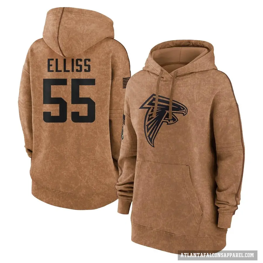 Women's ＃55 Kaden Elliss Atlanta Falcons Brown 2023 Salute To Service Pullover Hoodie