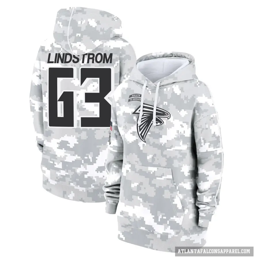 Women's ＃63 Chris Lindstrom Atlanta Falcons Arctic Camo 2024 Salute to Service Club Fleece Pullover Hoodie