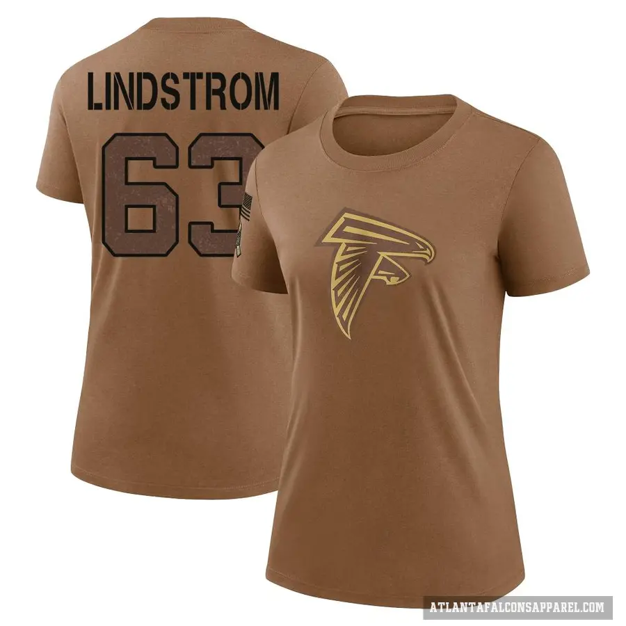 Women's ＃63 Chris Lindstrom Atlanta Falcons Brown 2023 Salute To Service Performance T-Shirt
