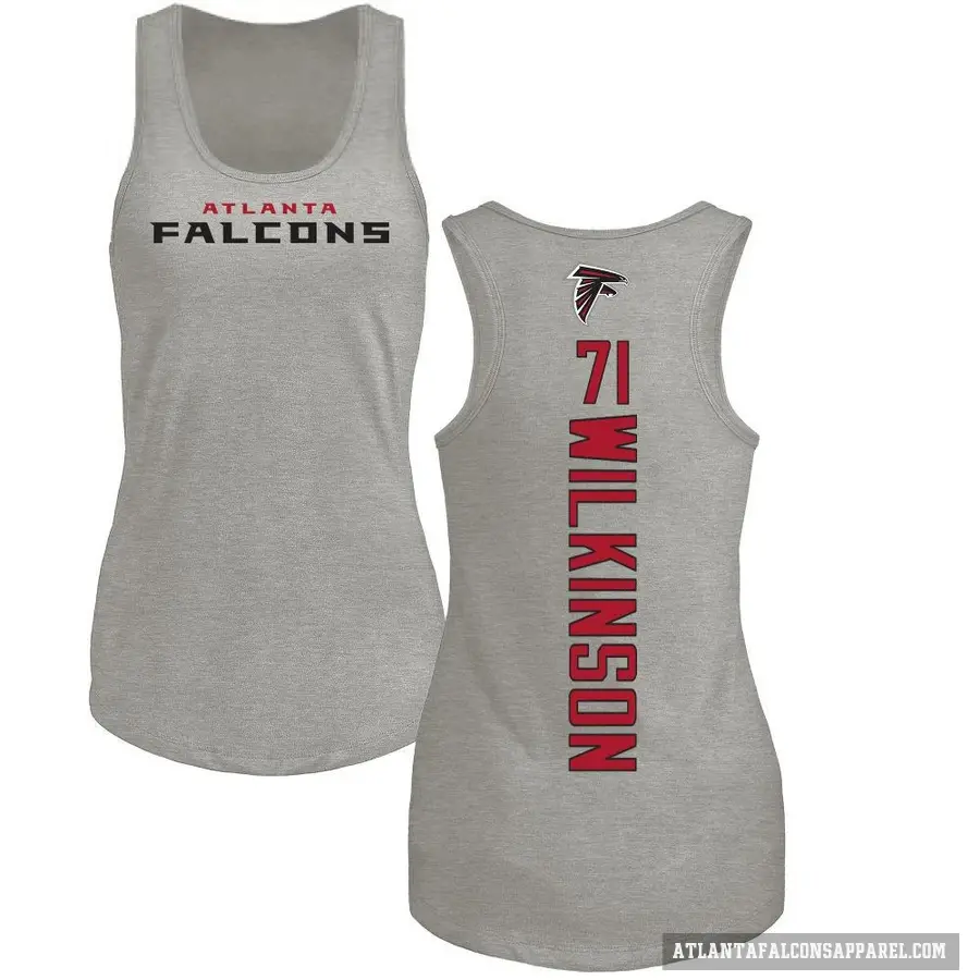Women's ＃71 Elijah Wilkinson Atlanta Falcons Ash Backer Tank Top