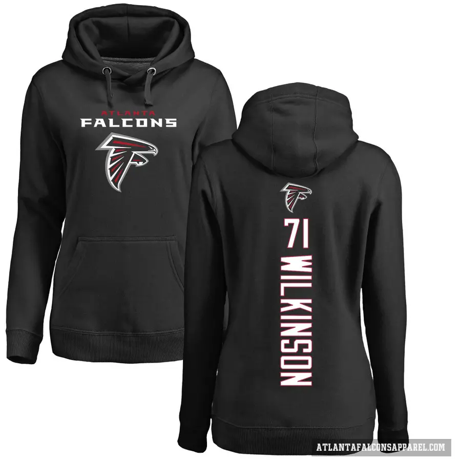 Women's ＃71 Elijah Wilkinson Atlanta Falcons Black Pro Line Backer Pullover Hoodie