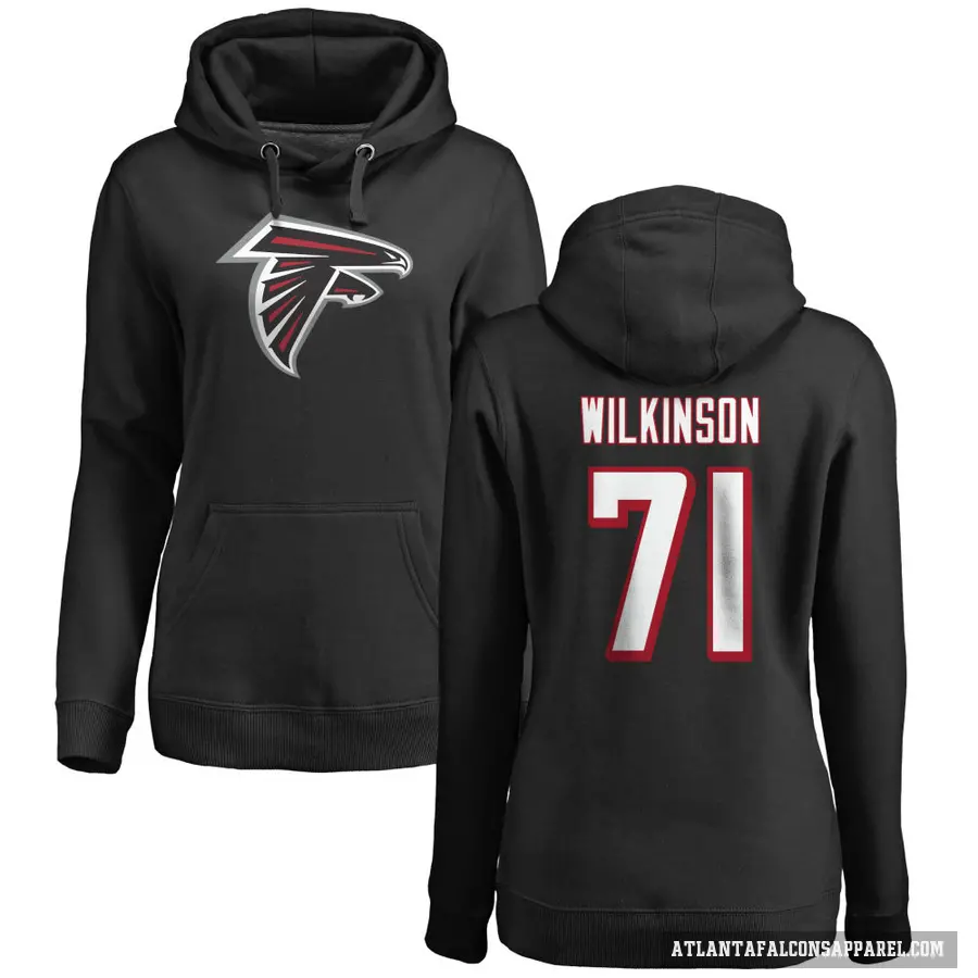 Women's ＃71 Elijah Wilkinson Atlanta Falcons Black Pro Line Logo Pullover Hoodie