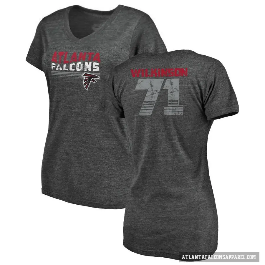 Women's ＃71 Elijah Wilkinson Atlanta Falcons Black Retro V-Neck T-Shirt