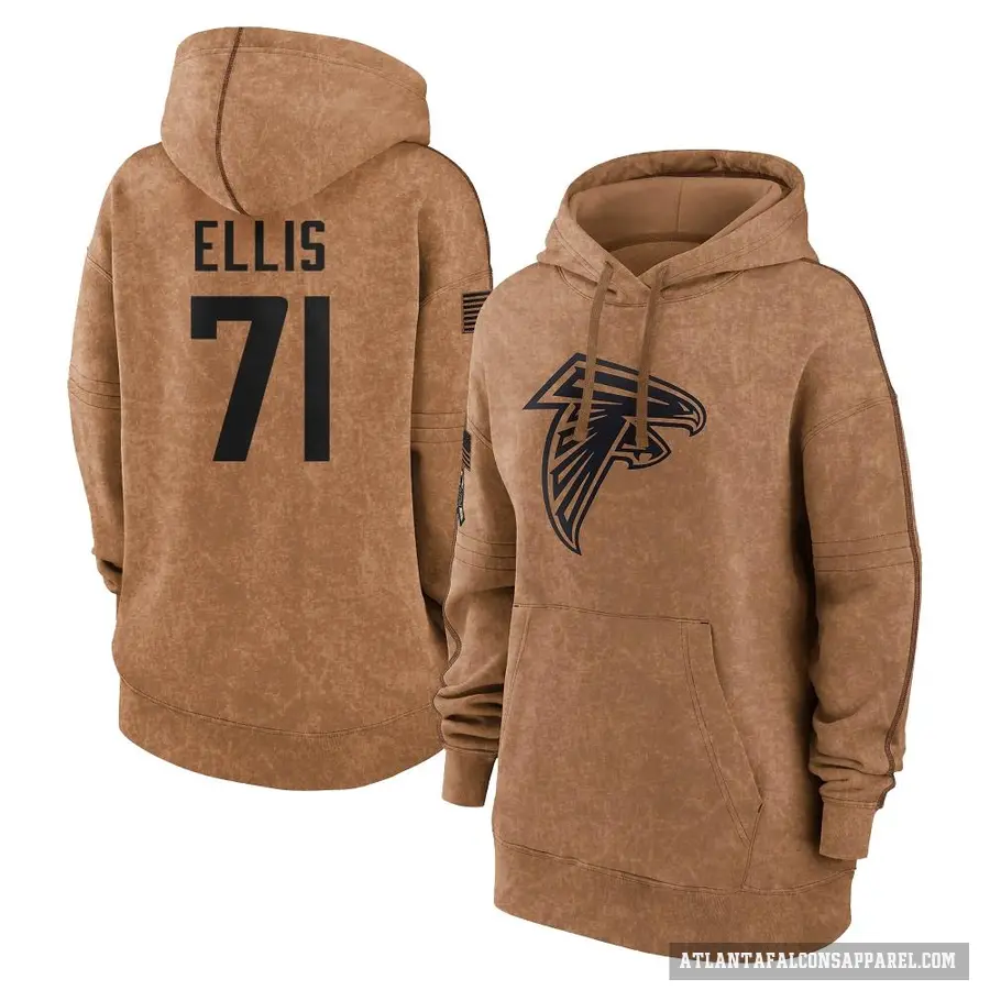 Women's ＃71 Justin Ellis Atlanta Falcons Brown 2023 Salute To Service Pullover Hoodie