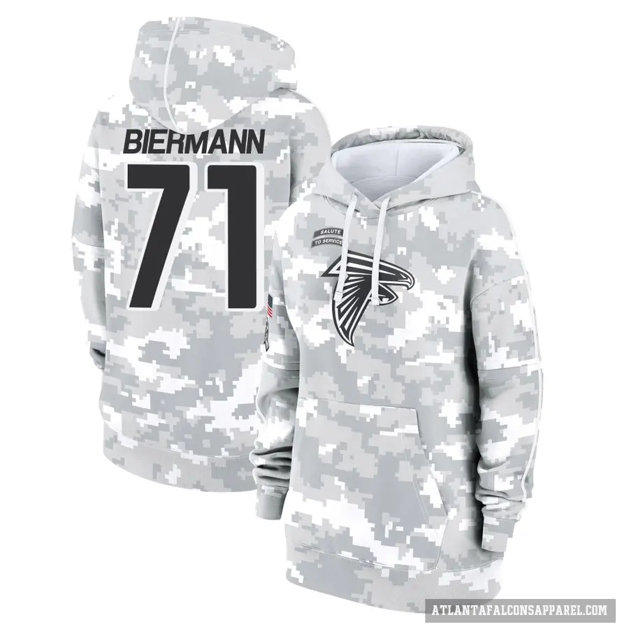 Women's ＃71 Kroy Biermann Atlanta Falcons Arctic Camo 2024 Salute to Service Club Fleece Pullover Hoodie