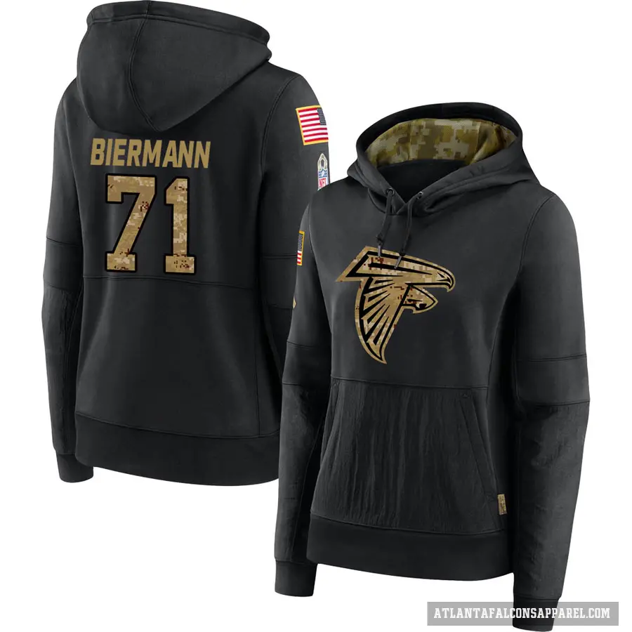 Women's ＃71 Kroy Biermann Atlanta Falcons Black 2020 Salute to Service Sideline Performance Pullover Hoodie