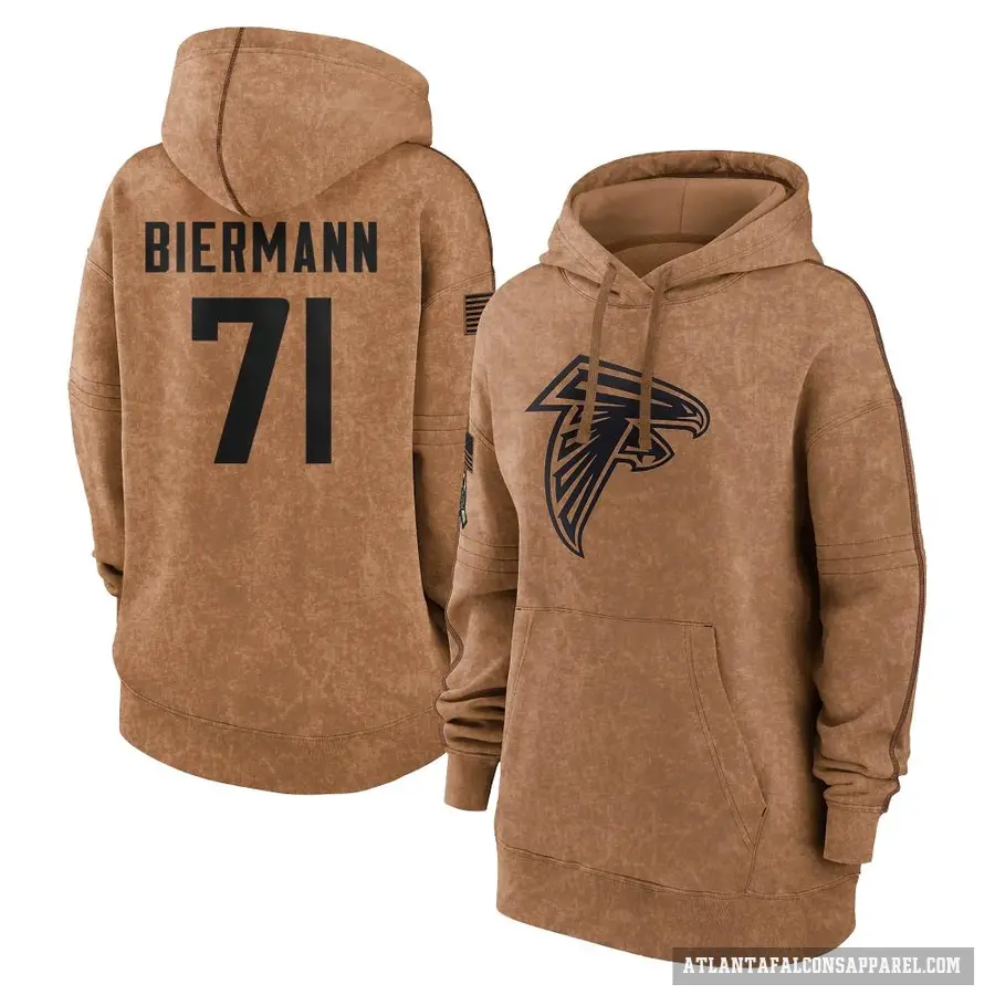 Women's ＃71 Kroy Biermann Atlanta Falcons Brown 2023 Salute To Service Pullover Hoodie
