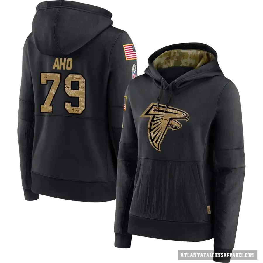 Women's ＃79 Junior Aho Atlanta Falcons Black 2020 Salute to Service Sideline Performance Pullover Hoodie