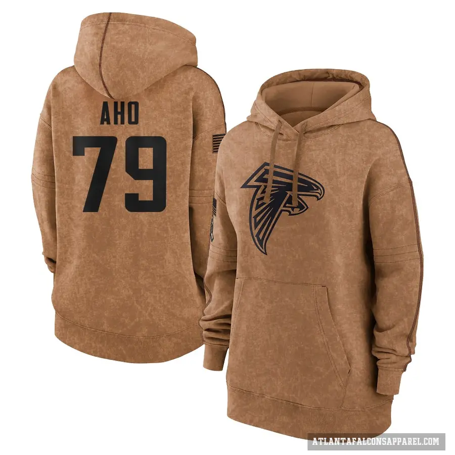 Women's ＃79 Junior Aho Atlanta Falcons Brown 2023 Salute To Service Pullover Hoodie