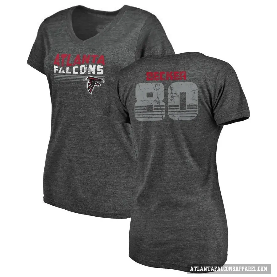Women's ＃80 Ryan Becker Atlanta Falcons Black Retro V-Neck T-Shirt