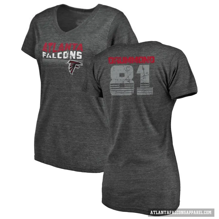 Women's ＃81 Dylan Drummond Atlanta Falcons Black Retro V-Neck T-Shirt