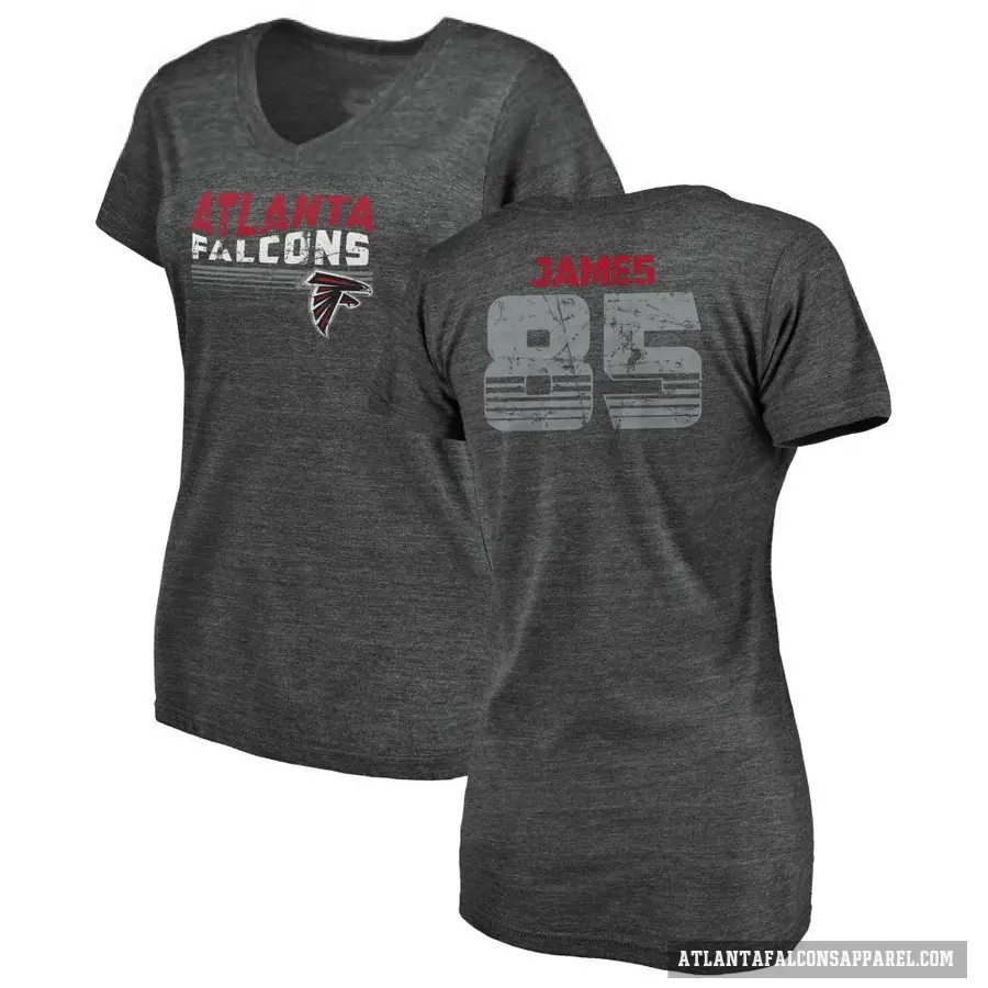 Women's ＃85 Tyshaun James Atlanta Falcons Black Retro V-Neck T-Shirt