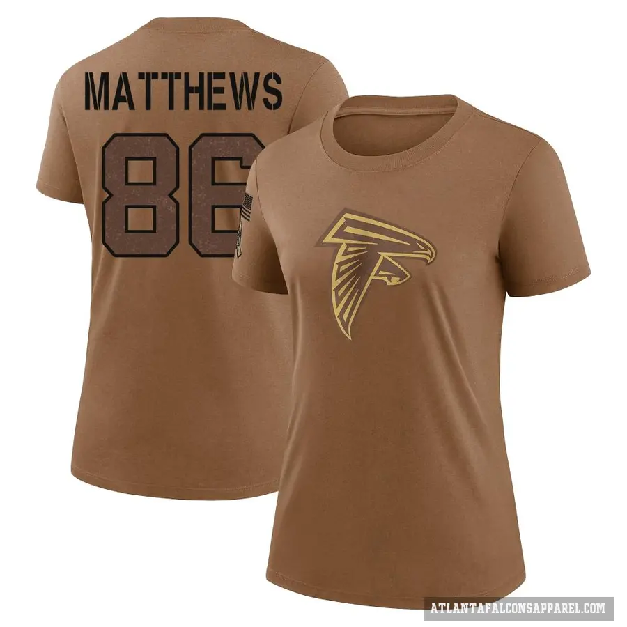 Women's ＃86 Jesse Matthews Atlanta Falcons Brown 2023 Salute To Service Performance T-Shirt