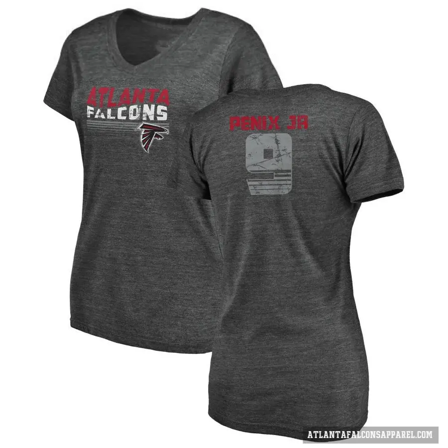 Women's ＃9 Michael Penix Jr. Atlanta Falcons Black Retro V-Neck T-Shirt