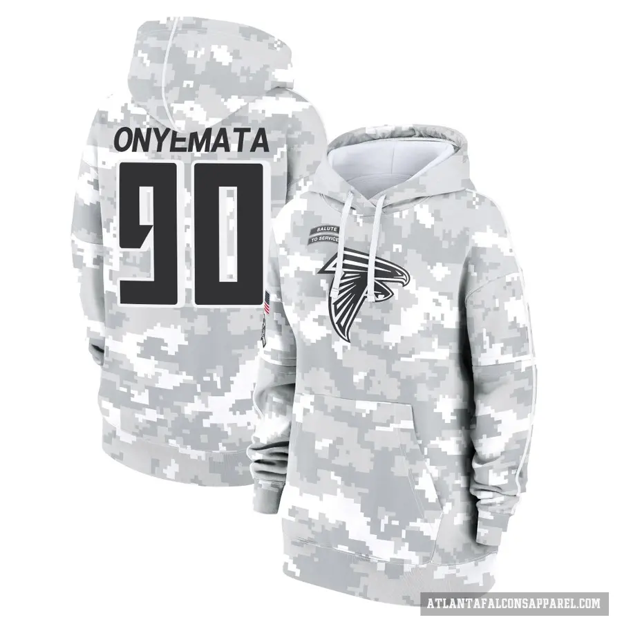 Women's ＃90 David Onyemata Atlanta Falcons Arctic Camo 2024 Salute to Service Club Fleece Pullover Hoodie
