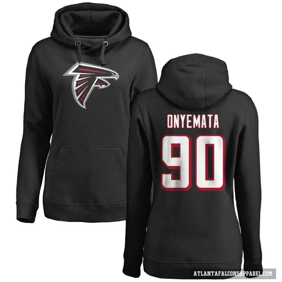 Women's ＃90 David Onyemata Atlanta Falcons Black Pro Line Logo Pullover Hoodie