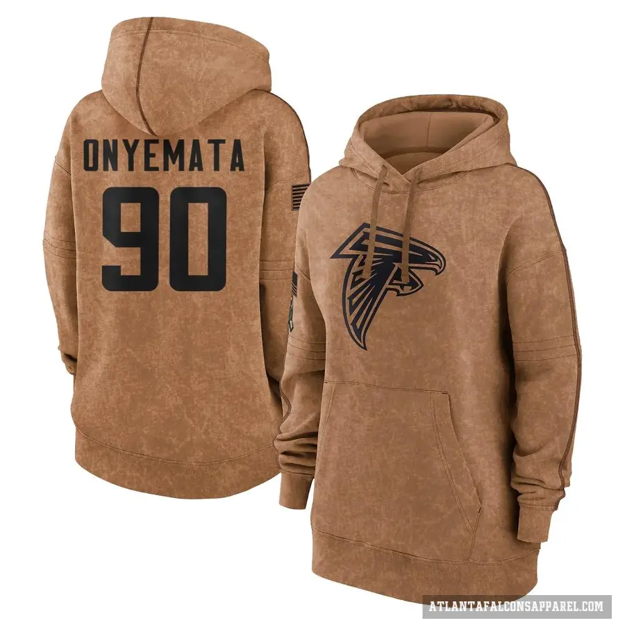 Women's ＃90 David Onyemata Atlanta Falcons Brown 2023 Salute To Service Pullover Hoodie