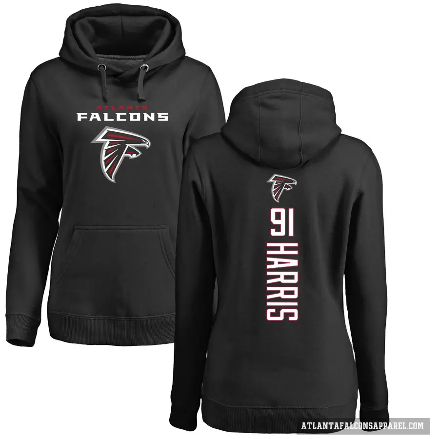 Women's ＃91 Demone Harris Atlanta Falcons Black Pro Line Backer Pullover Hoodie