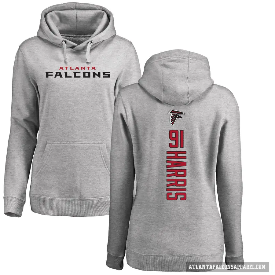 Women's ＃91 Demone Harris Atlanta Falcons Pro Line Ash Backer Pullover Hoodie