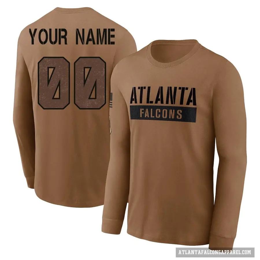 Youth ＃00 Custom Atlanta Falcons Brown 2023 Salute To Service Long Sleeve T-Shirt