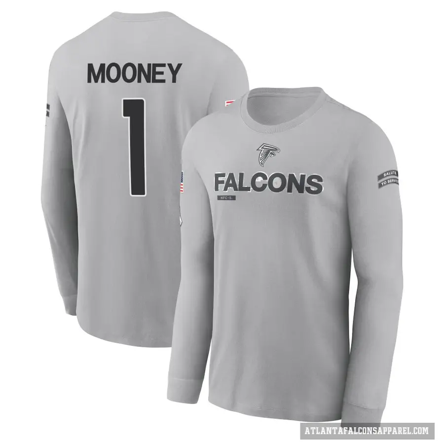 Youth ＃1 Darnell Mooney Atlanta Falcons Gray 2024 Salute to Service Long Sleeve T-Shirt