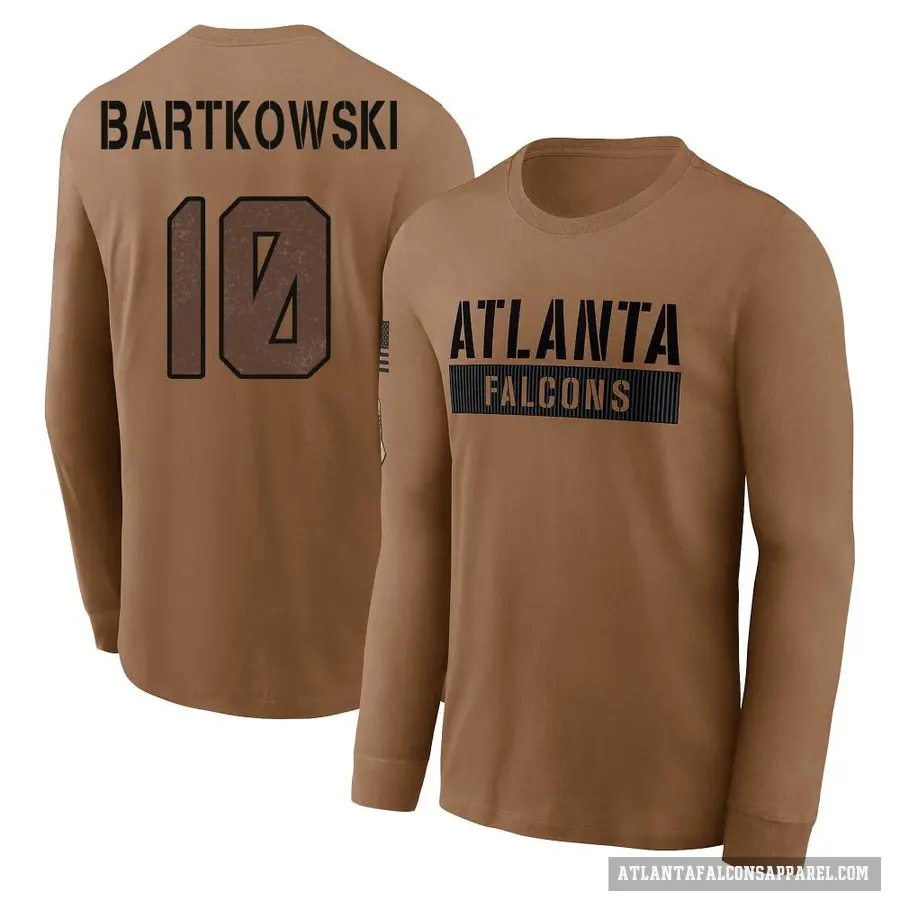 Youth ＃10 Steve Bartkowski Atlanta Falcons Brown 2023 Salute To Service Long Sleeve T-Shirt